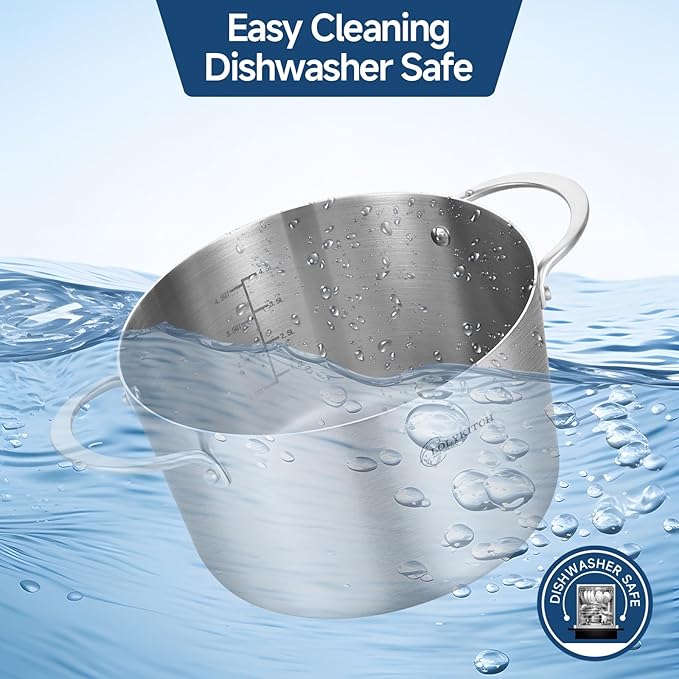 LOLYKITCH Tri-Ply Stainless Steel 5 QT Stock Pot with Lid, Induction Cooking Pot,Soup Pot,Compatible with All Stoves,Oven and Dishwasher safe.