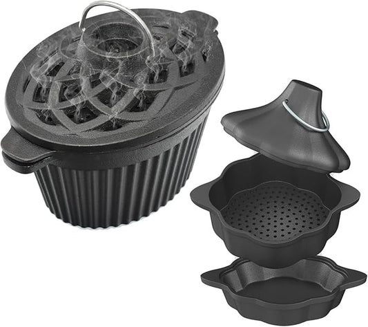 2-in-1 Wood Stove Steamer/Humidifier with Garlic Roaster & Saucepan Pot, Dual-Layer Design for Steaming, Baking, Stove Protection & Multi-Functional Cooking (1.4 Qt + Compact Size)