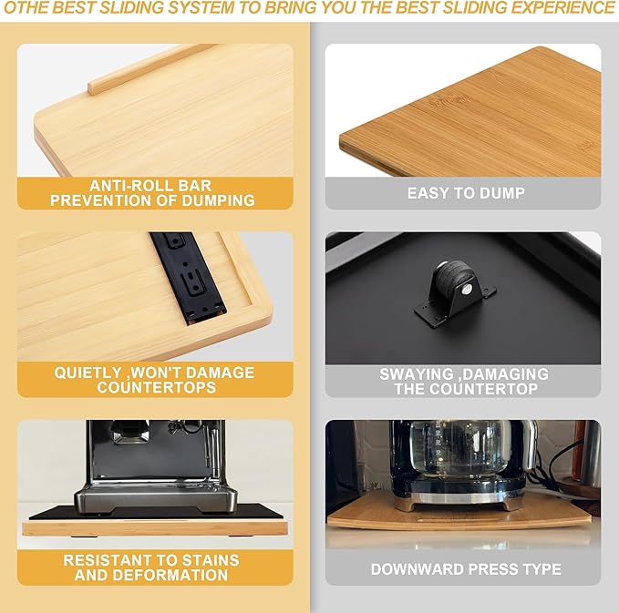 MinBoo Bamboo Appliance Slider,Sliding Tray for Coffee Maker, Kitchen Countertop Appliance Rolling Tray,Slides Easily from Under The Cabinet,Wide -Medium (14" Wx13 D)