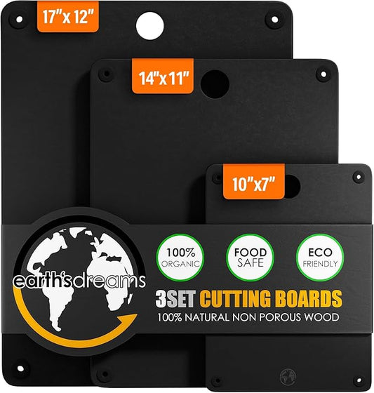 Composite Wood Cutting Board Set of 3 – Dishwasher Safe, Non-Toxic & Plastic-Free Cutting Boards for Kitchen – Extra Large, Large & Small Non-Slip Wood Charcuterie & Chopping Boards (Black)