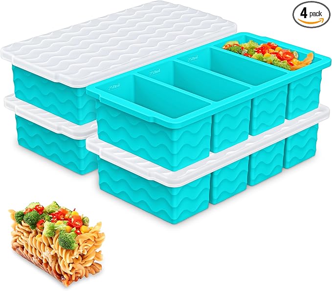 Silicone Freezer Molds for Soup with Lid – 1-Cup Soup Container Style Ice Cube Trays for Freezer, Meal Prep & Food Storage, Freeze 250mL/125mL Portions – 4 Pack