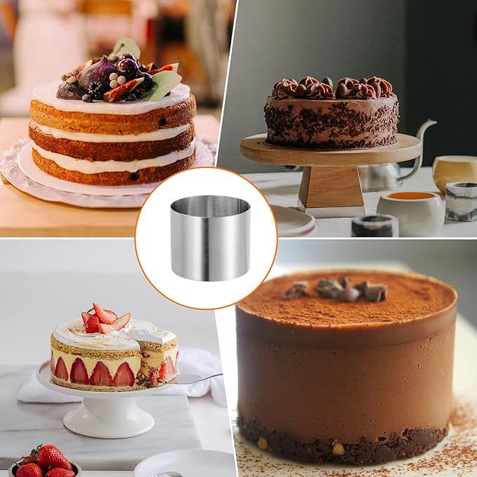 HARFINGTON 4PCS Round Cake Ring 2.36 x 2 Inch Seamless Stainless Steel Pastry Mousse Dessert Ring Mirror Coating for Baking Cooking Making Tool