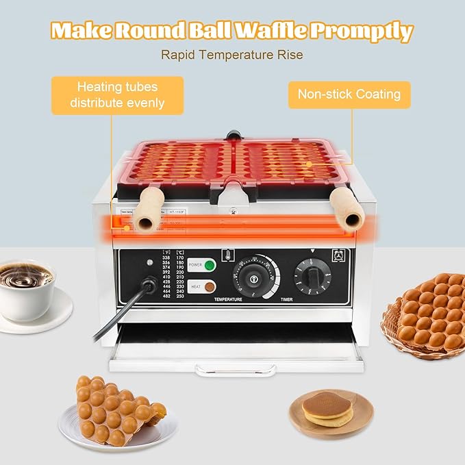 Commercial Bubble Waffle Maker, 1500W Electric Waffle Bites Ball Machine, Mini Nonstick Pancakes Muffins Baking Machine, Popular Snack Equipment For Bakeries, Restaurants