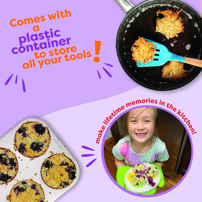 Kidstir Mega Cooking Set - Real Kitchen Tools Baking Set for Kids with Storage Bin [Actual Kitchen Utensils May Vary] Best Gift for Kids Girls & Boys Ages 5 and Up
