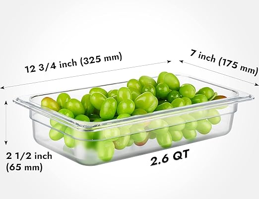 CURTA 6-Pack 1/3 Size 2.5" Deep NSF Polycarbonate Food Pans | Dishwasher & Freezer Safe Clear Container for Prep Tables, Buffet, Salad Bar, Commercial & Home Kitchen
