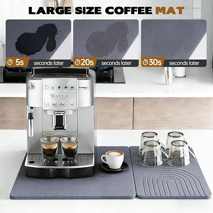 Stone Coffee Drying Mat,20x16 Inch Coffee Bar Mat,Quickly 30s Absorbs Water Heat-Resistant For for Dry Countertops,Coffee Bar Accessories Espresso Machine