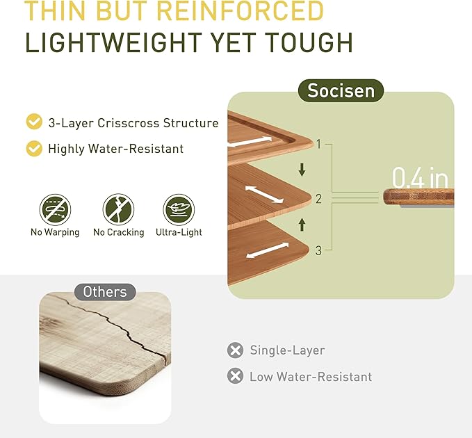 Lightweight Durable Bamboo Cutting Board Set with Non-Slip Feet, Wood Cutting Board for Busy Kitchen, Easy Clean Wooden Chopping Boards with Juice Groove Best House Warming Gift Set of 3 (S+M+L)