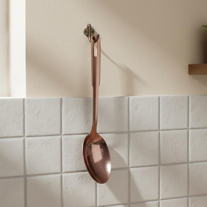 Amco 5-Piece Stainless Steel Cooking Utensil Set, Copper Finish - Includes Kitchen Ladle, Slotted Turner, Skimmer, Solid Spoons - 14" with Hanging Holes for Easy Storage, Durable Kitchen Gadgets