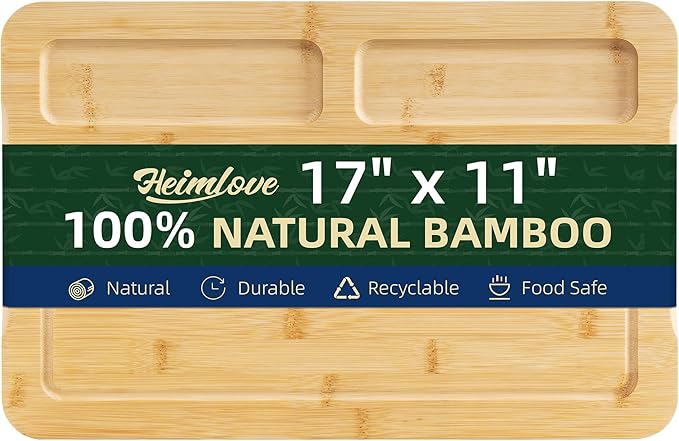 Heimlove Extra Large Bamboo Cutting Board, 17" x 11" Cutting Boards for Kitchen Charcuterie Boards with Juice Groove and Handles, Chopping Board for Meat, Vegetables and Cheese