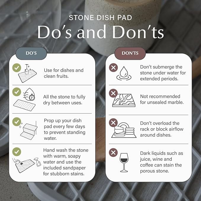 Dorai Home Collapsible Dish Drying Rack and Stone Pad – Foldable Rack with Instant - Dry Stone Mat – Space-Saving Dish Drainer for Kitchen Counter -19.9" x 15.2" (Sandstone)