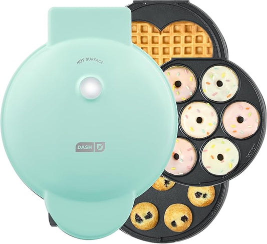 Dash MultiMaker® Treat Maker System - Make Mini Donuts, Cupcakes & Heart-Shaped Waffles - Interchangeable Plate Design - dishwasher safe Parts for Easy Cleanup - Aqua
