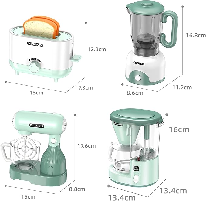 Kids Play Kitchen Accessories, Pretend Play Kitchen Appliance Toy Set with Coffee Maker, Toaster, Blender, Mixer, Kitchen Toys with Light & Sound, Play Kitchen Sets for Kids Ages 3 4 5 6