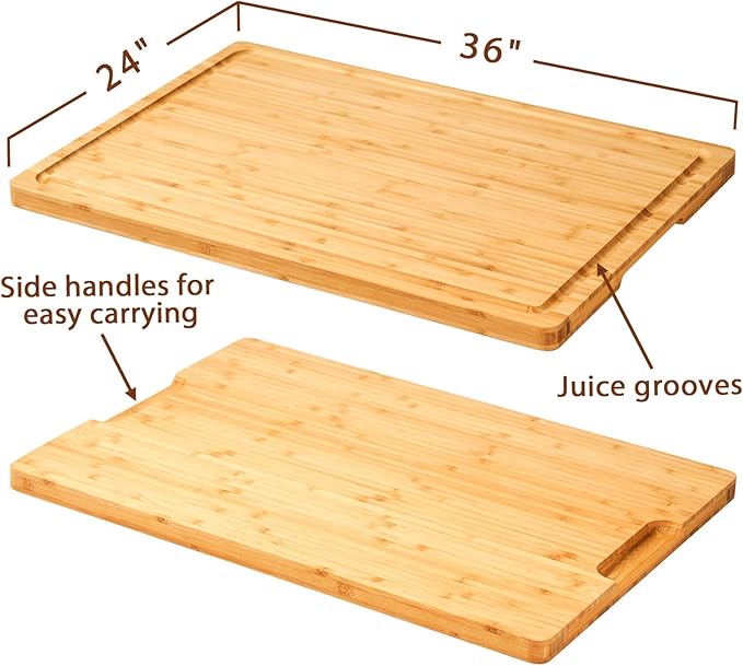 Allsum 36x24" Bamboo Cutting Boards for Kitchen, Wood Stove Top Cover, Extra Large Noodle Board Over Sink, Charcuterie Board Cheese Serving Tray with Side Handles and Juice Grooves