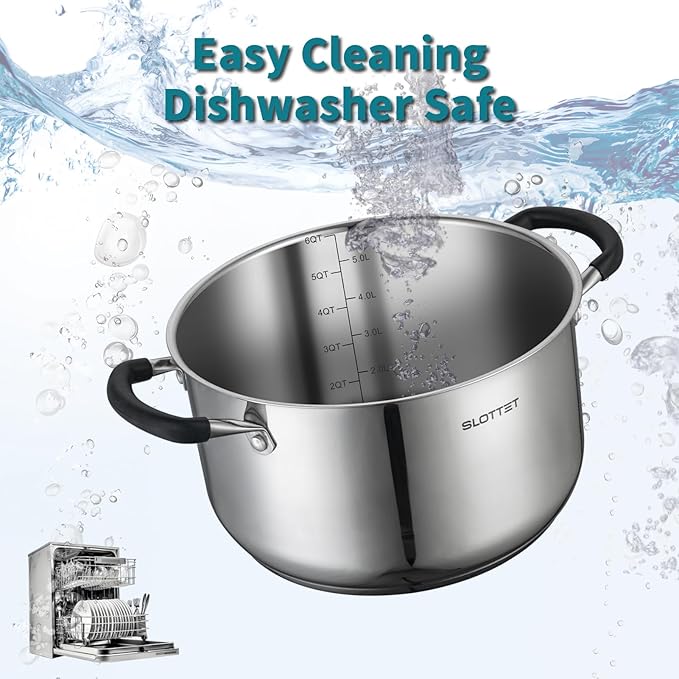 6 Quart Stainless Steel Stock Pot with Steamer,6 Qt Multipurpose Stockpot with Stay-cool silicone Handle and Glass Lid,Soup Pot for Cooking