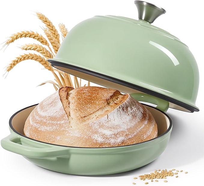 4.5 QT Dutch Oven for Bread Baking, Cast Iron Bread Oven for Sourdough, Enamelled Bread Dutch Oven with Lid, Heavy-Duty Non Stick Bread Pot, Green