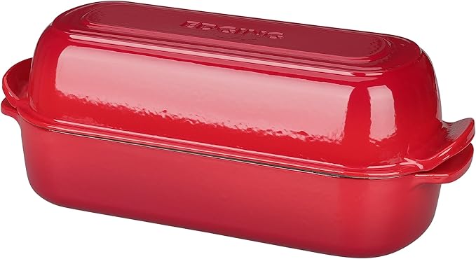 Enameled Cast Iron Loaf Pan with Lid, Bread pan, Dutch Oven Bread pan for Homemade Sourdough Bread Baking, 12.5x5.5 inch, 5qt, Red