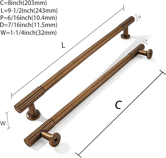 khtumeware 8 Inch Hole Center 5 Pack Antique Brass Heavy Duty Solid Vintage Brass Cabinet Pulls, Kitchen Drawer Handles, for Dresser cabinets, cabinets, Door cabinets, Hardware