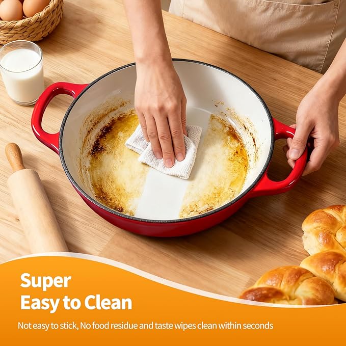 ONKO Dutch Oven For Sourdough Bread Baking, 6QT Enameled Cast Iron Dutch Oven Pot With Lid, Non-stick Sourdough Baking Pan with Bread Dome, Round Ceramic Dutch Ovens Pot with Cloche for Homemade