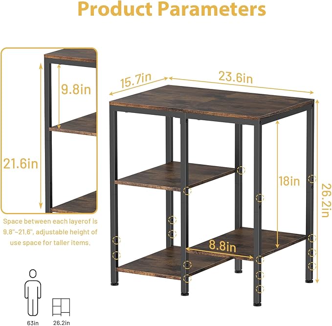 Kitchen Microwave Stand,4-Tier Adjustable Bakers Rack, Microwave Cart with Storage, Small Coffee Bar Table Appliance Shelf for Living Room,Office,Rustic Brown