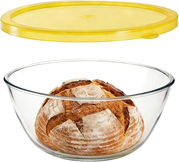 4.7QT Large Glass Mixing Bowl with Lid, Clear Glass Salad Cooking Bowls for Sourdough, Salad and Storage Prepping and Baking Food Storage Set