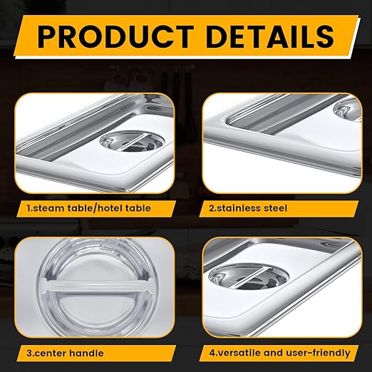 Aplancee Stainless Steel Pan Lid - Fits 1/3 Size Steam Table Pans Dishwasher Safe for Catering, Buffets, Restaurants