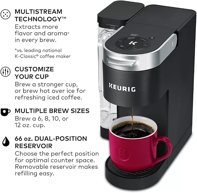 Keurig K-Supreme Single Serve K-Cup Pod Coffee Maker, MultiStream Technology, 4 Brew Sizes, 66oz Dual-Position Removable Reservoir, Black (Renewed)