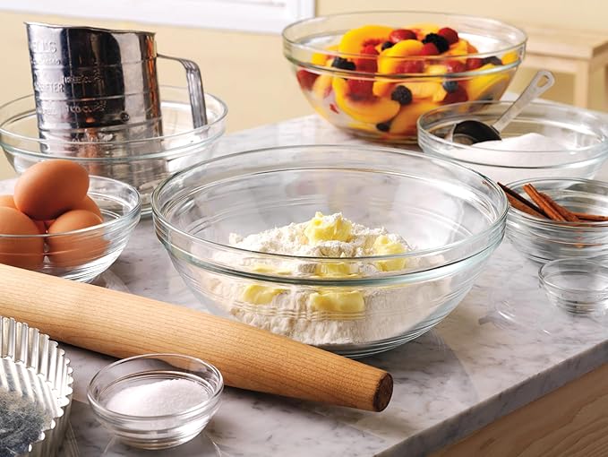 Duralex Le Gigogne Glass Mixing Bowl Set – 10-Piece Clear Stackable Prep Bowls Made of Durable Glass