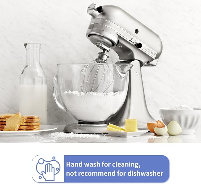 MOLIGOU Glass Mixing Bowl Compatible with Kitchenaid 4.5 and 5 Quart Tilt-Head Stand Mixers, 5 Quart Glass Mixer Bowl with Handle and Pour Spout