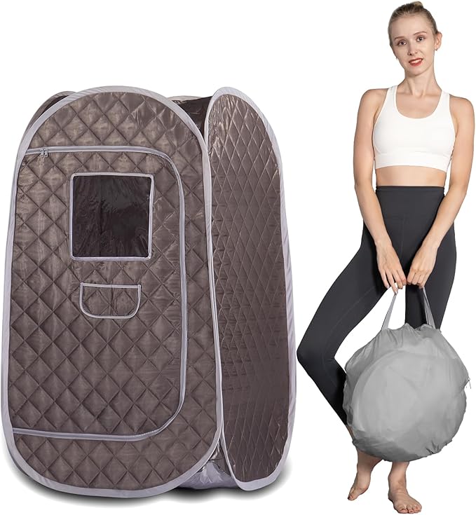 Smartmak Portable Steam Sauna Tent, Full Body Foldable One Person Spa Room for Detox Therapy Without Steamer (33.49 * 33.49 * 55.16in Darkgrey)