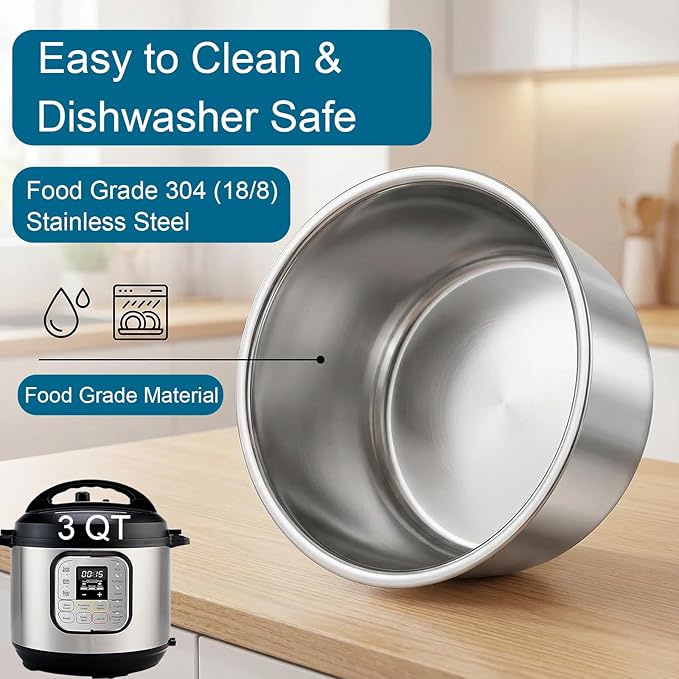 Stainless Steel Inner Pot for Instant Pot 3-Qt, 304 (18/8) Stainless Steel Replacement Pot for Instant Pot 3-Quart, Insert for Insta Pot, Liner for Instantpot with Thick Bottom, Non-Toxic (No Teflon)
