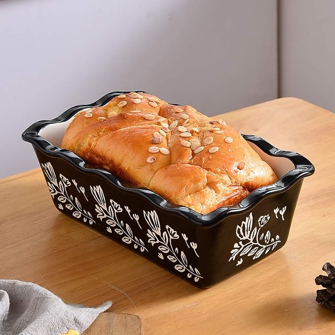 Wisenvoy Loaf Pan Bread Pan Ceramic Loaf Pans for Baking Bread Porcelain Bread Loaf Pan Nonstick Bread Pans for Baking, Grass Black