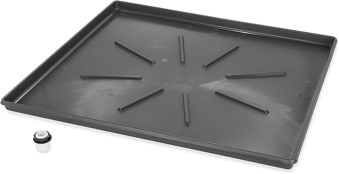 Camco Low Profile Washing Machine Drain Pan with PVC Fitting - 29 inch x 33 inch ID and 30.5 inch x 34.5 inch OD - Protects Your Floors from Washing Machine Leaks - Easy to Use - Graphite - 20784