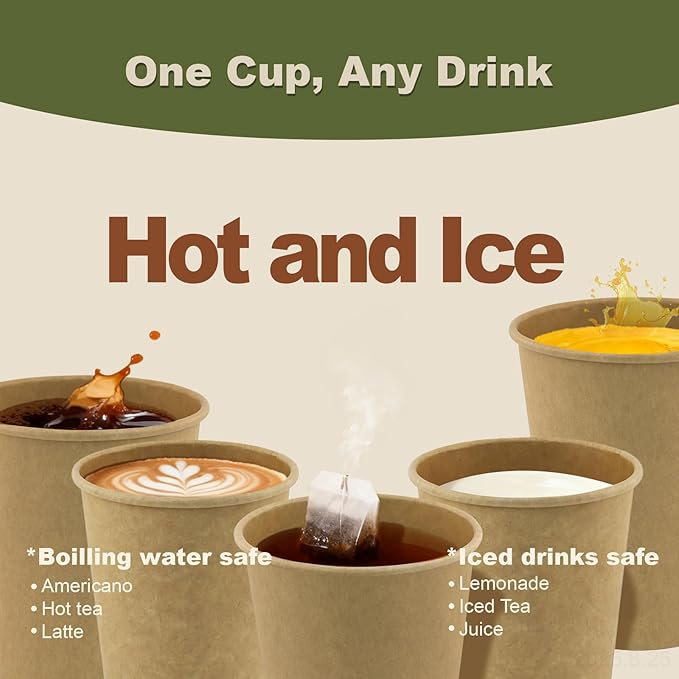 12 oz 500 Pack Disposable Coffee Cups, Bulk Brown Disposable Paper Cups, Coffee Cups for Hot Tea, Chocolate and Cold Drinks