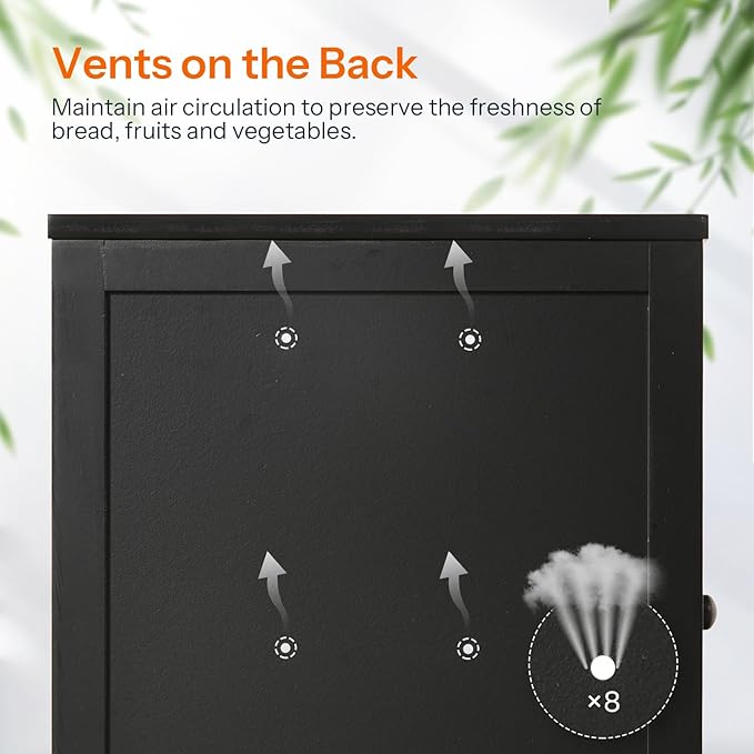 HOOBRO Bamboo Bread Box, Kitchen Countertop Corner Bread Box, Large Capacity 2-Tier Bread Container, Bread Storage Container with Dual Rippled Acrylic Doors, for Kitchen Food Storage, Black BK12MB01