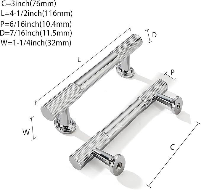 khtumeware 3 Inch Hole Center 5 Pack Polished Chrome Heavy Duty Solid Cabinet Pulls, Kitchen Drawer Handles, for Dresser cabinets, cabinets, Door cabinets, Hardware