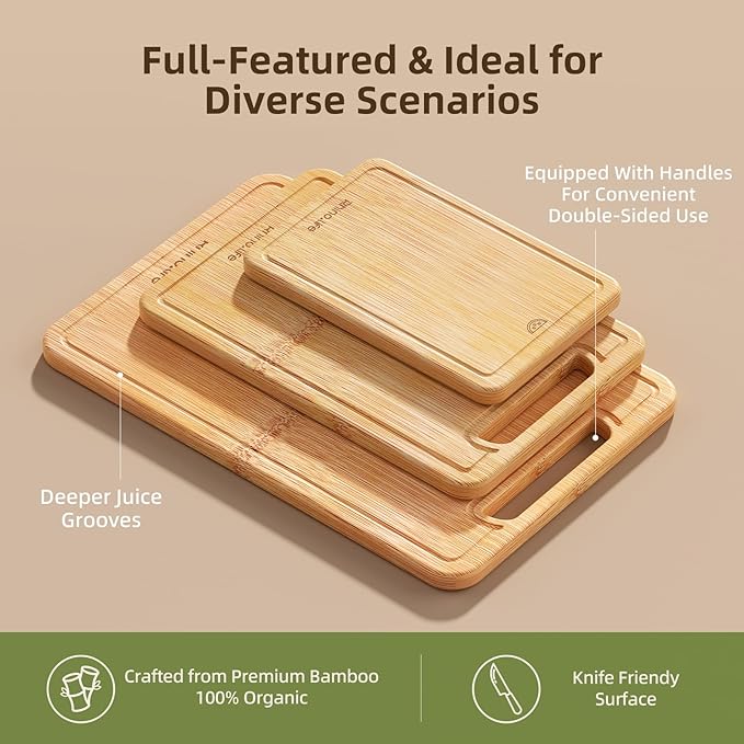 Glue free and Non Toxic, Totally Organic non toxic cutting board Bamboo Cutting Boards set(3 pack) For Kitchen, Non-solid Wood Cutting Board, Chopping Board with Juice Groove
