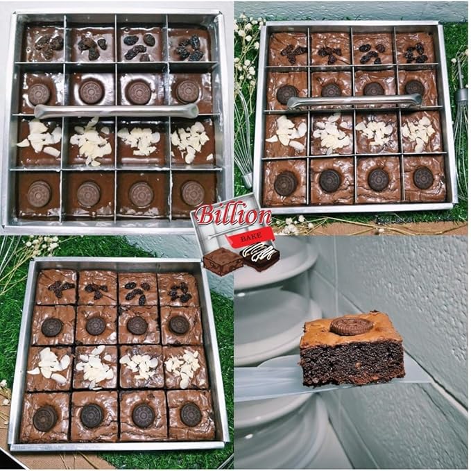 Brownie Cutter Stainless 100% 8,9,10,11,12 Inch Heavy duty Baking Pan or Slicer Ensures Perfect Crispy Edges baking pan Bakeware for Oven Baking Bakeware Cake portion cutter (Cutter 8x8" 16 Pcs.)