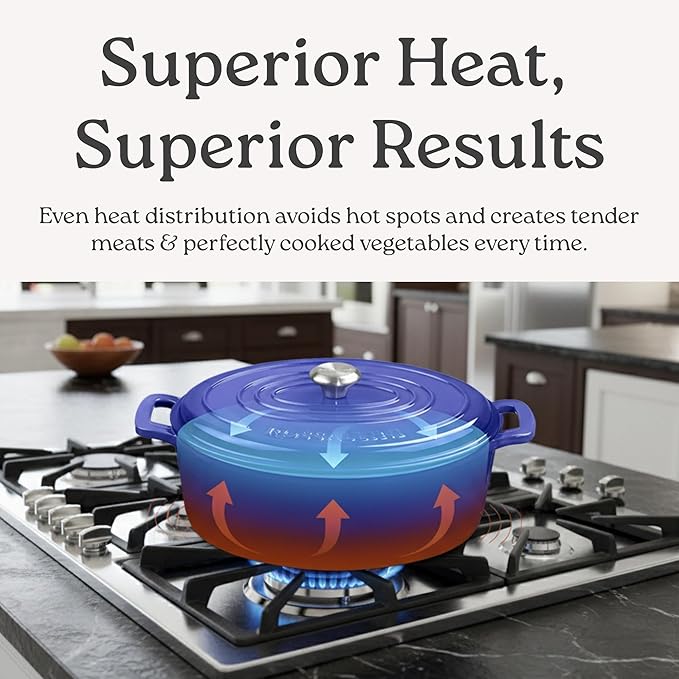 Signature Enameled Cast Iron Oval Dutch Oven | Non-Stick Serving Pot with Tight Fitting Lid for Perfect Roasting, Baking, Sauteing, and Bread Making | 8Q [Red]