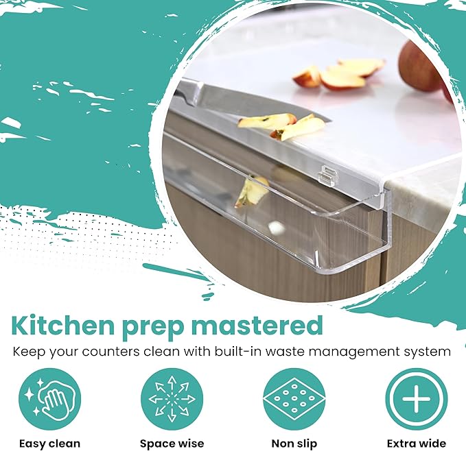 Acrylic Cutting Board with Counter Lip, 17x13 Inch Large Clear Cutting Board for Countertop, Non-Slip Acrylic Board, Kitchen Prep, Counter Protector, Kitchen Essentials & Gadgets