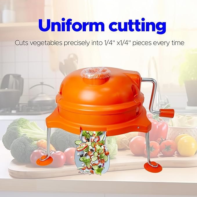 CL003 Commercial Vegetable Dicer - Heavy Duty Manual Tabletop Cuber 1/4" x 1/4" Food Prep Cutter, Orange Stainless Steel Kitchen Cutting Tool