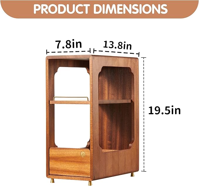 Coffee Station Organizer Wood Coffee Bar Organizer with Drawer Countertop 2 Tier Wood Shelf Storage Accessories for Home Kitchen