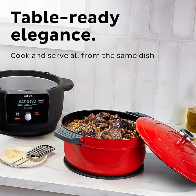 Instant Pot Electric Round Dutch Oven,6-Quart 1500W,From the Makers of Instant Pot,5-in-1: Braise,Slow Cook,Sear/Sauté,Food Warmer,Cooking Pan,Enameled Cast Iron,Included Recipe Book,Red