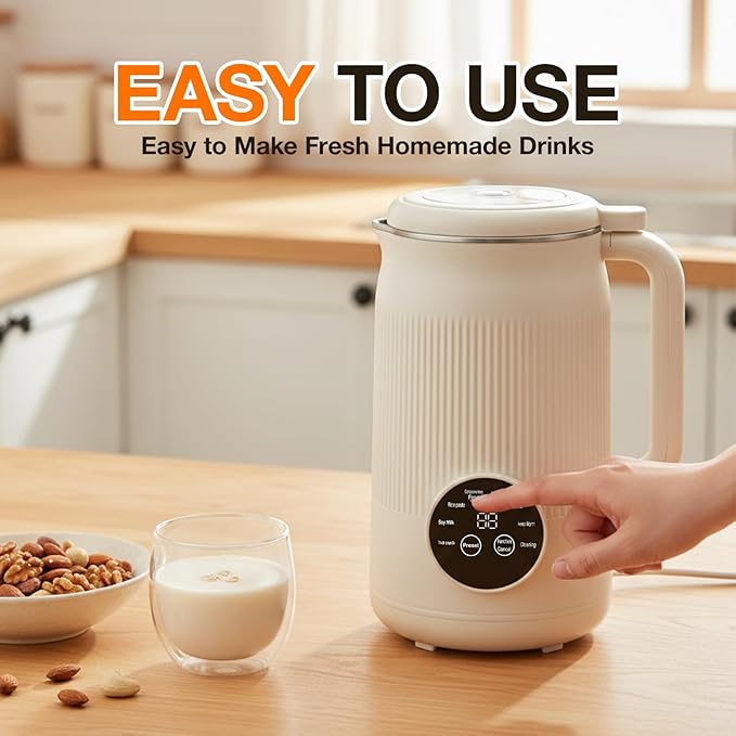 8-IN-1 Nut Milk Maker, 40 oz Soy milk Machine Maker Homemade Almond Oat Coconut Plant Based and Dairy Free Beverages, Countertop Blender With Delay Start/Keep Warm/Boil Water/Self-Cleaning