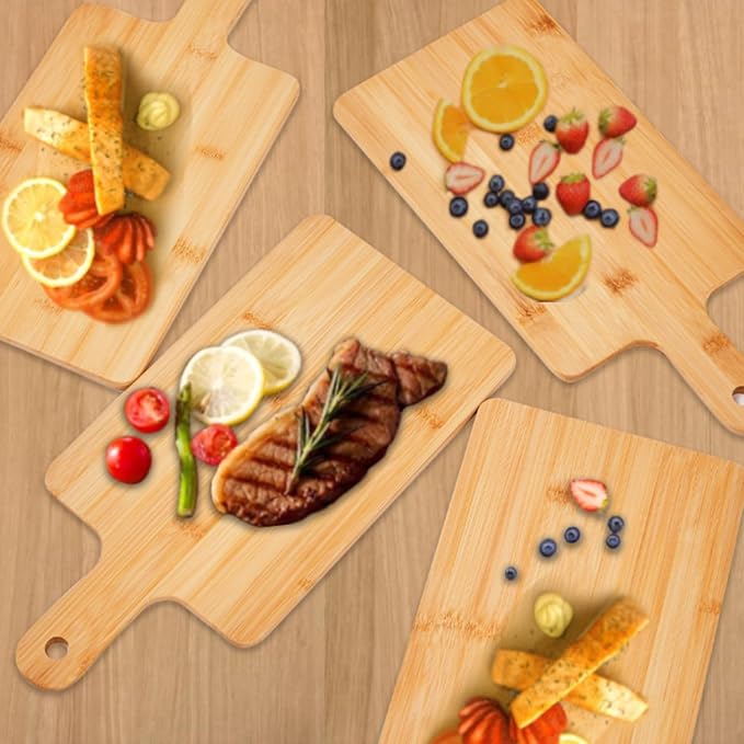 10pcs Wood Cutting Boards Bulk for Kitchen, 15x7 inch Personalized Bamboo Charcuterie Boards Customized Laser Engraving Serving Chopping Board for Pizza, Cheese, Dessert, Fruit, Vegetables