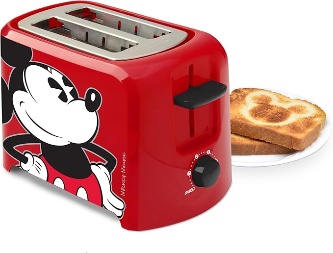 Disney Mickey Mouse 2 Slice Toaster by Select Brands - Disney Toaster for Breakfast Toast & Sandwich Bread - Kitchen Essential with Browning Control - Self-Centering Slots & High Rise Toast Lift