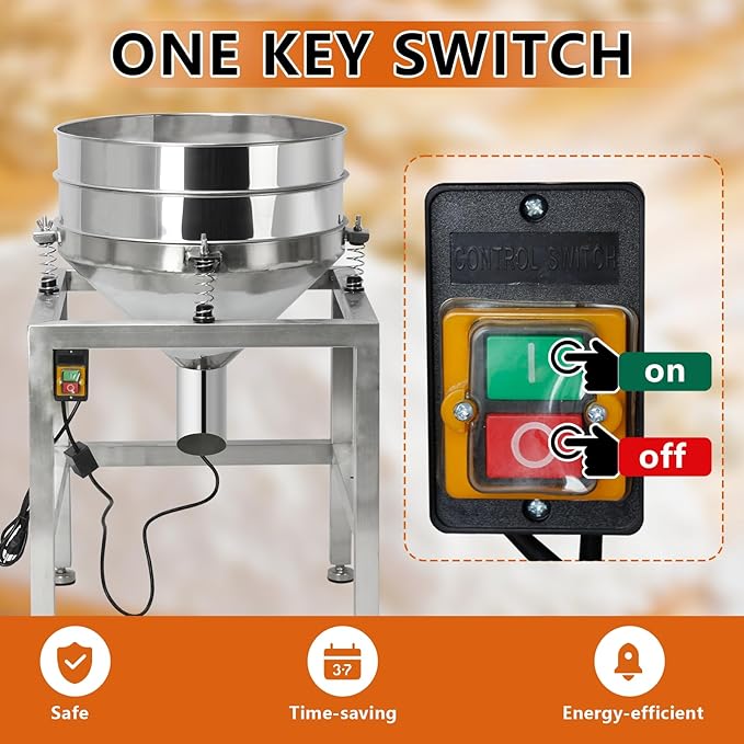 Automatic Powder Sifter Machine,110V Electric Powered Flour Sifter with 19.6" 40Mesh&100Mesh Sieve Screen for Baking Powder Grain Particles Food Industrial Processing