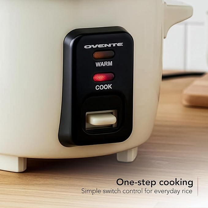 OVENTE Electric Rice Cooker 4-Cups (Cooked) with Removable Nonstick Pot, Keep Warm Function, Cooks Grain, Oatmeal and Makes Soups, Stews or Hot Cereals, Includes Measuring Cup and Spatula, Cream RC04C
