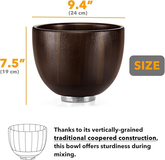 SpaceAid Wooden Bowl for Mixer - Kitchen Space Aid Acacia Wood Mixing Bowls Holder for Stand Mixer, Compatible with 4.5 & 5 QT Tilt-Head Models Kitchen, Dark Wood