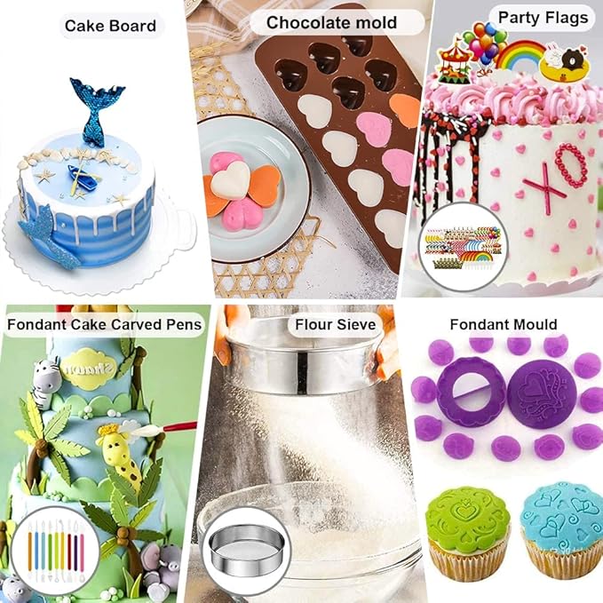 Gawren-H&E 678pcs Cake Decorating Kit,Cake Baking Suppplies with Decorating Tools,Cake Carrier,Springform Pans,Piping Bags and Tips Set,Turntable,Cake Decorating Supplies for Beginners/Professional
