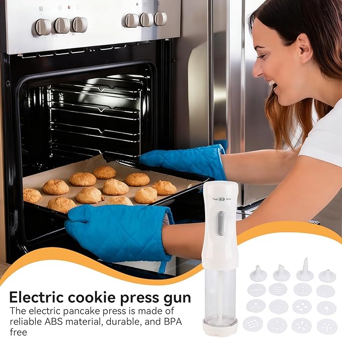 Cookie Press Gun Kit for Baking, Electric Cookie Press Gun Press Cookie Maker with 9 Cake Discs and 1 Icing Tip Baking Tools for Cookie Cake Decorating